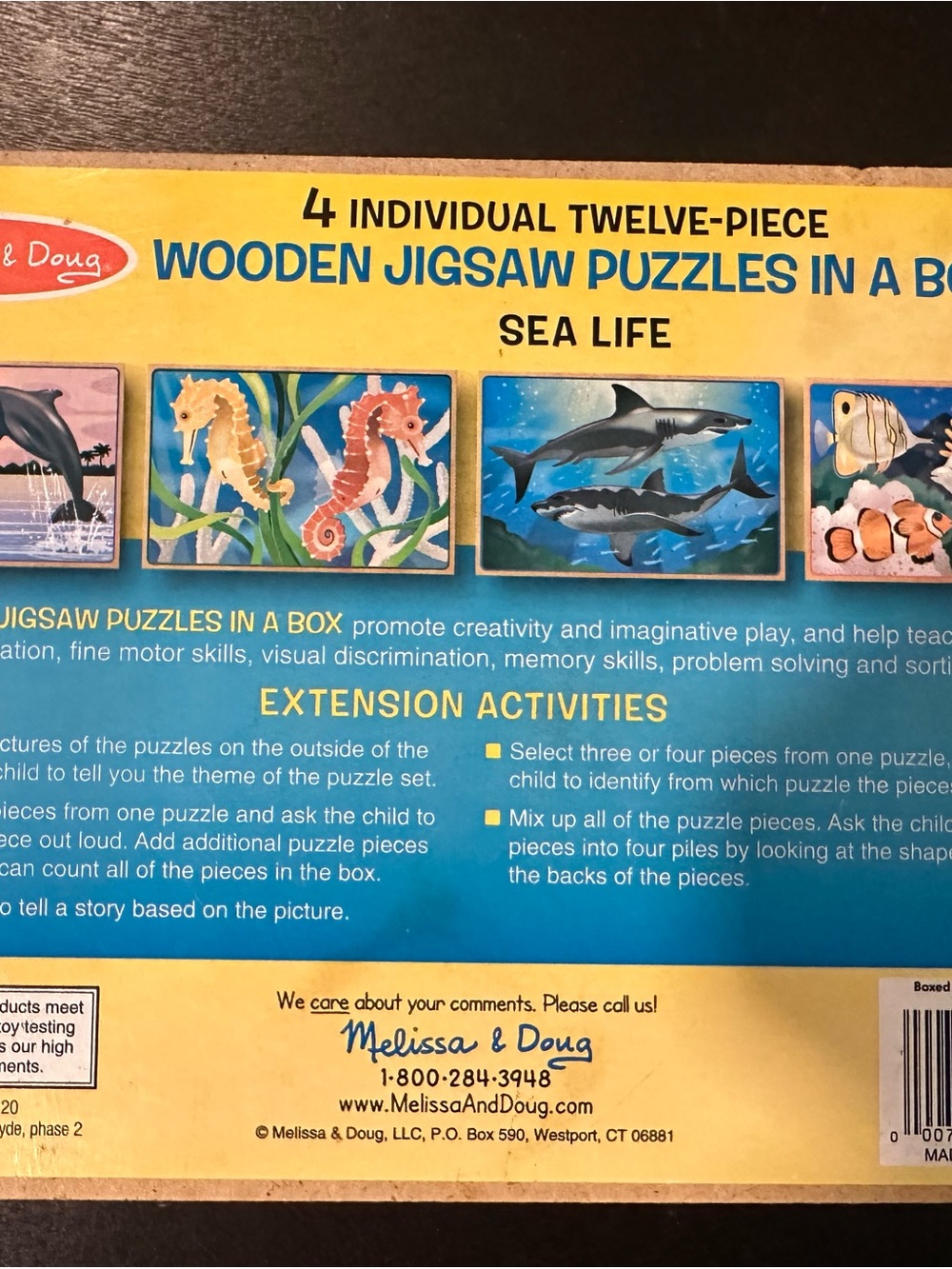 Melissa & Doug Sea Life Wooden Jigsaw Puzzle Box – Yellow, Blue, Green